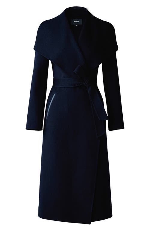 Shop Mackage Mai Wool Long Wrap Coat In Navy