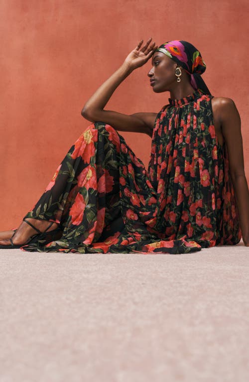 Nordstrom X Harlem's Fashion Row Harbison Print Silk Square Scarf In Black- Red Poppy Border