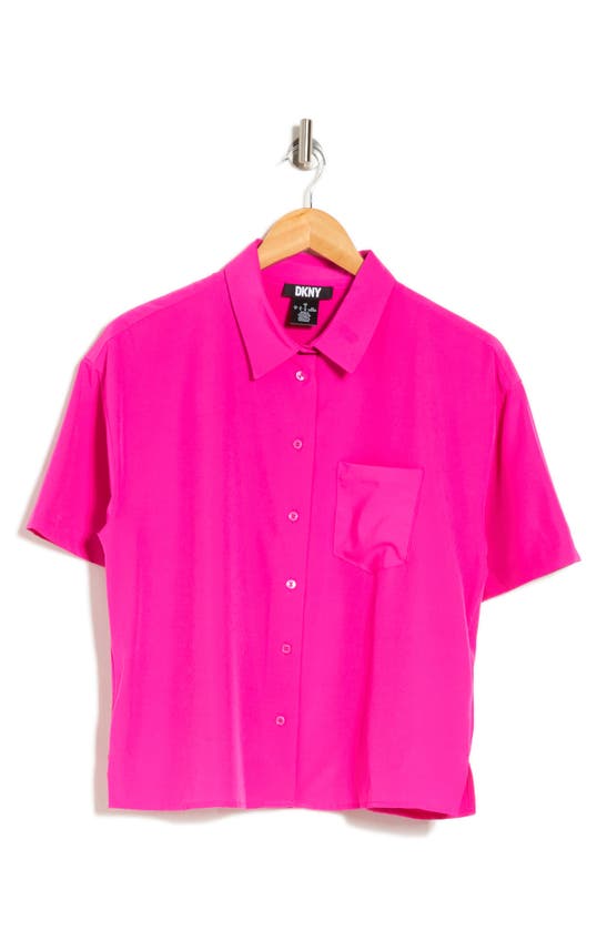 Dkny Two-way Stretch Short Sleeve Button-up Shirt In Radiant Pink