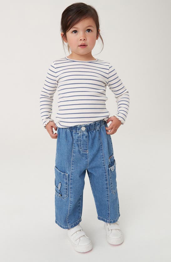 Shop Next Kids' Embroidered Character Wide Leg Jeans In Indigo