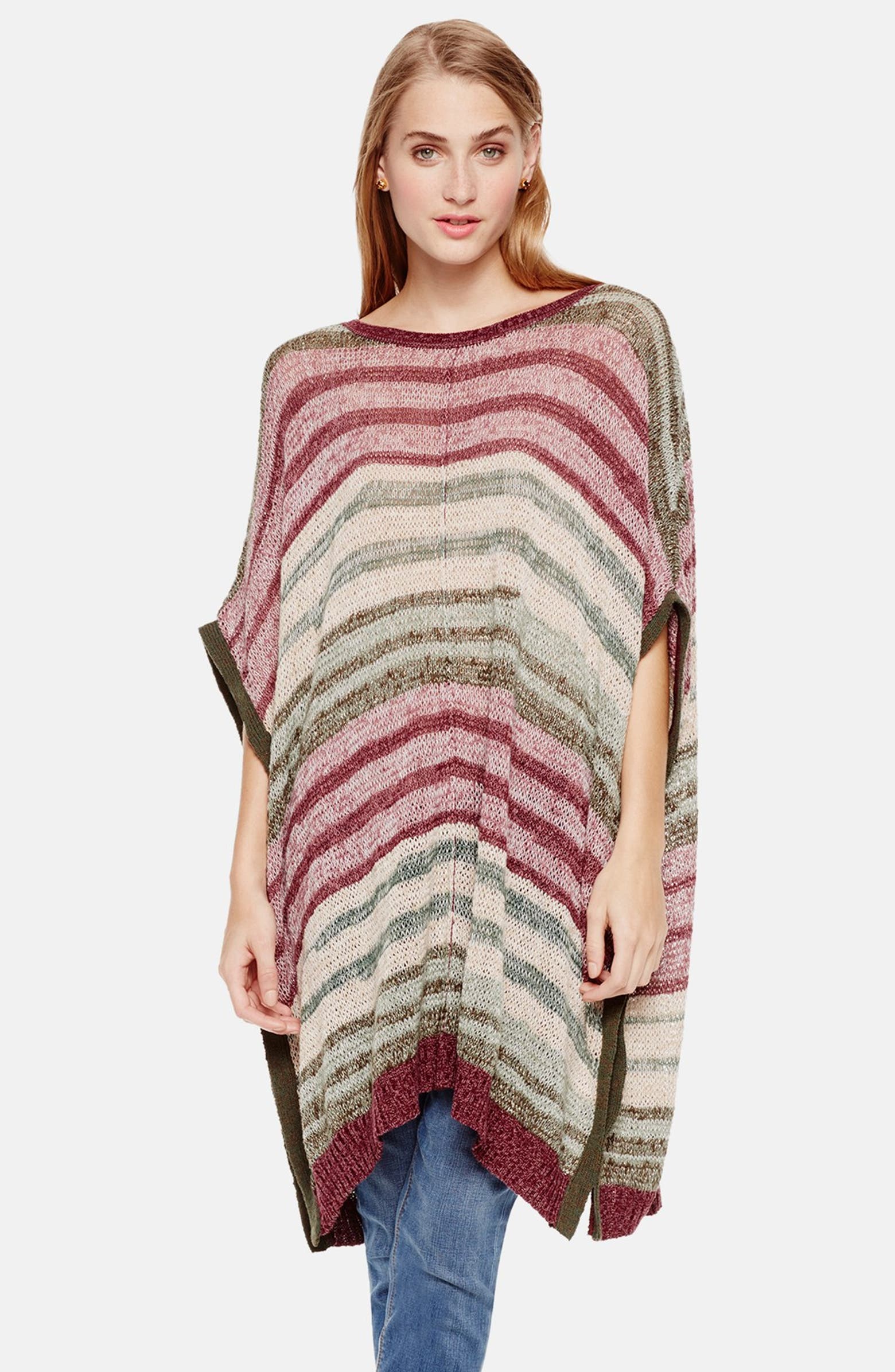 Two by Vince Camuto Marled Intarsia Stripe Poncho | Nordstrom