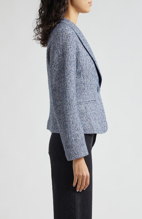 Shop Emporio Armani Metallic Chevron Tweed Jacket In Solid Light Blue
