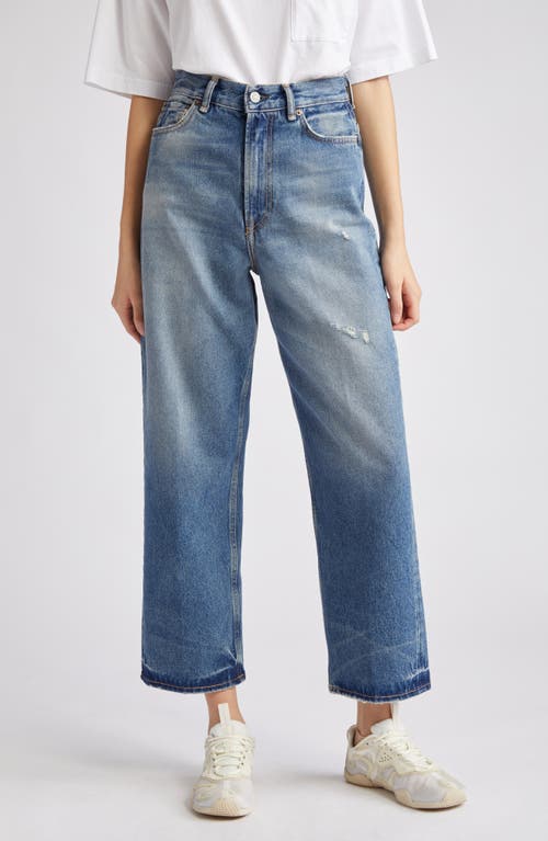 Acne Studios 1993 Distressed High Waist Ankle Relaxed Fit Jeans in Mid Blue at Nordstrom, Size 30 X 30