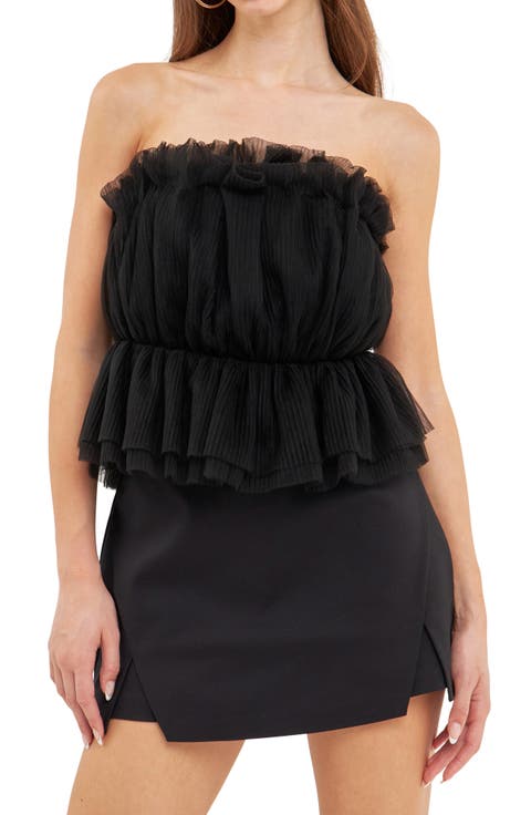 トップス crayme,Petal Tulle Tops FITTED COMBINATION TULLE TOP - Black | ZARA United States
