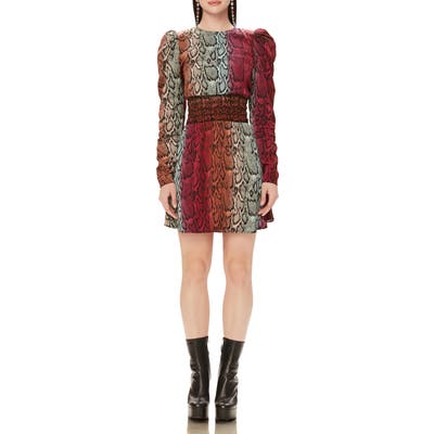 Afrm Violaine Dot Long Sleeve Minidress, Burgundy