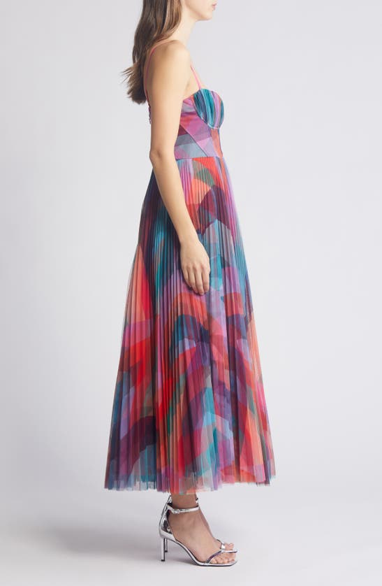 Shop Hutch Amara Floral Bustier Pleated Fit & Flare Dress In Rainbow Waves