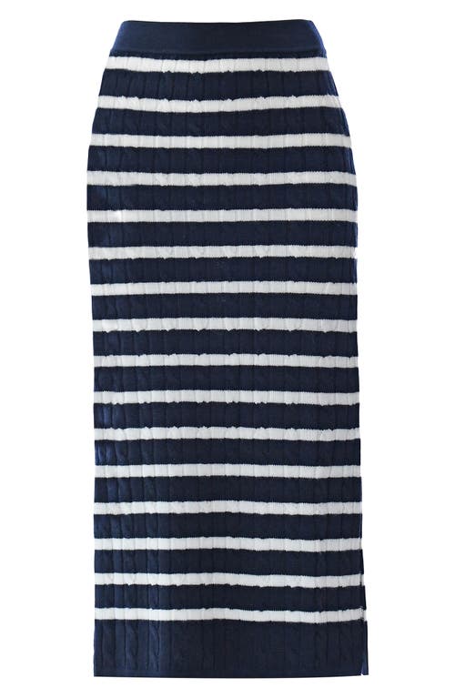 Polo Ralph Lauren Stripe Wool Blend Skirt in Hunter Navy/Cream