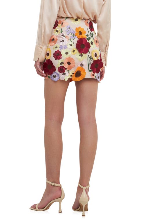 Shop Endless Rose Floral Embroidered High Waist Miniskirt In Pink Multi