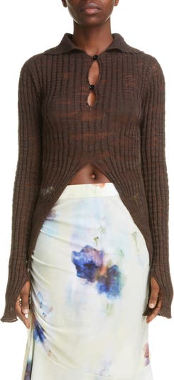 Acne Studios Kapucine Crop Button Front Slub Linen Blend Sweater | Nordstrom