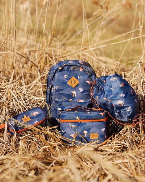 DEUX PAR DEUX DEUX PAR DEUX BOY'S DRAWSTRING BAG NAVY PRINTED MOUNTAINS ANIMALS