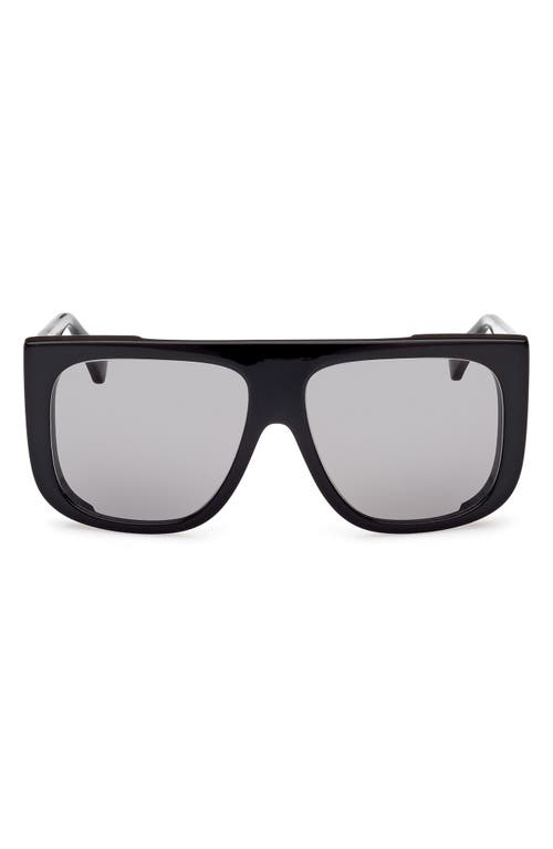 Max Mara 60mm Shield Sunglasses in Shiny Black /Smoke at Nordstrom