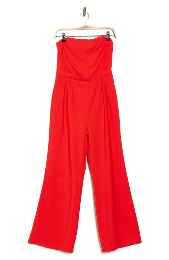 Lumiere Strapless Wide Leg Jumpsuit In Red