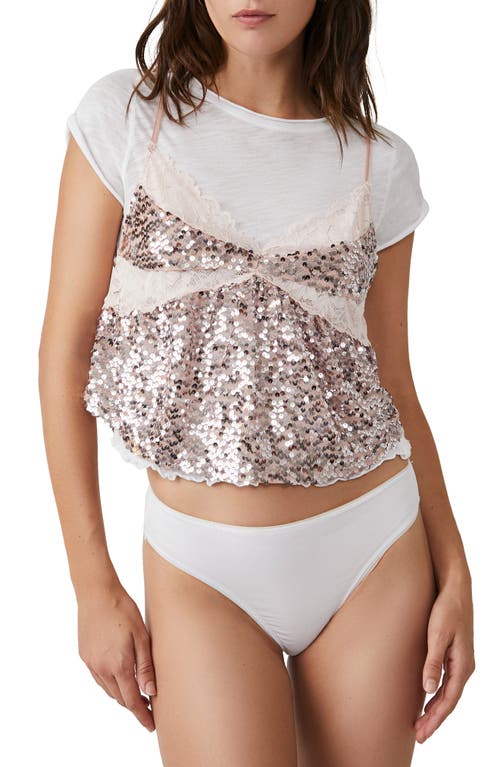 Free People Right Rhythm Sequin Crop Camisole in Champagne Combo