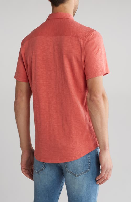 Shop 14th & Union Short Sleeve Slubbed Knit Button-up Shirt In Coral Faded