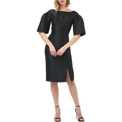 Kay Unger Eva Statement Sleeve Mikado Cocktail Dress, Black