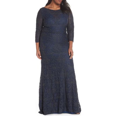 Plus Size Js Collections Metallic Soutache Gown