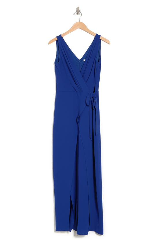 London Times Solid Side Tie Jumpsuit In Azure