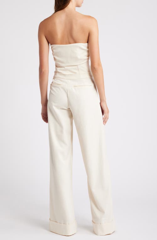 Mistress Rocks Strapless Wide Leg Jumpsuit In Beige