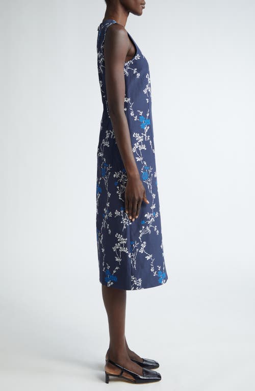 Shop Lafayette 148 New York Floral Print Sleeveless Silk & Linen Sheath Dress In Midnight Blue Multi