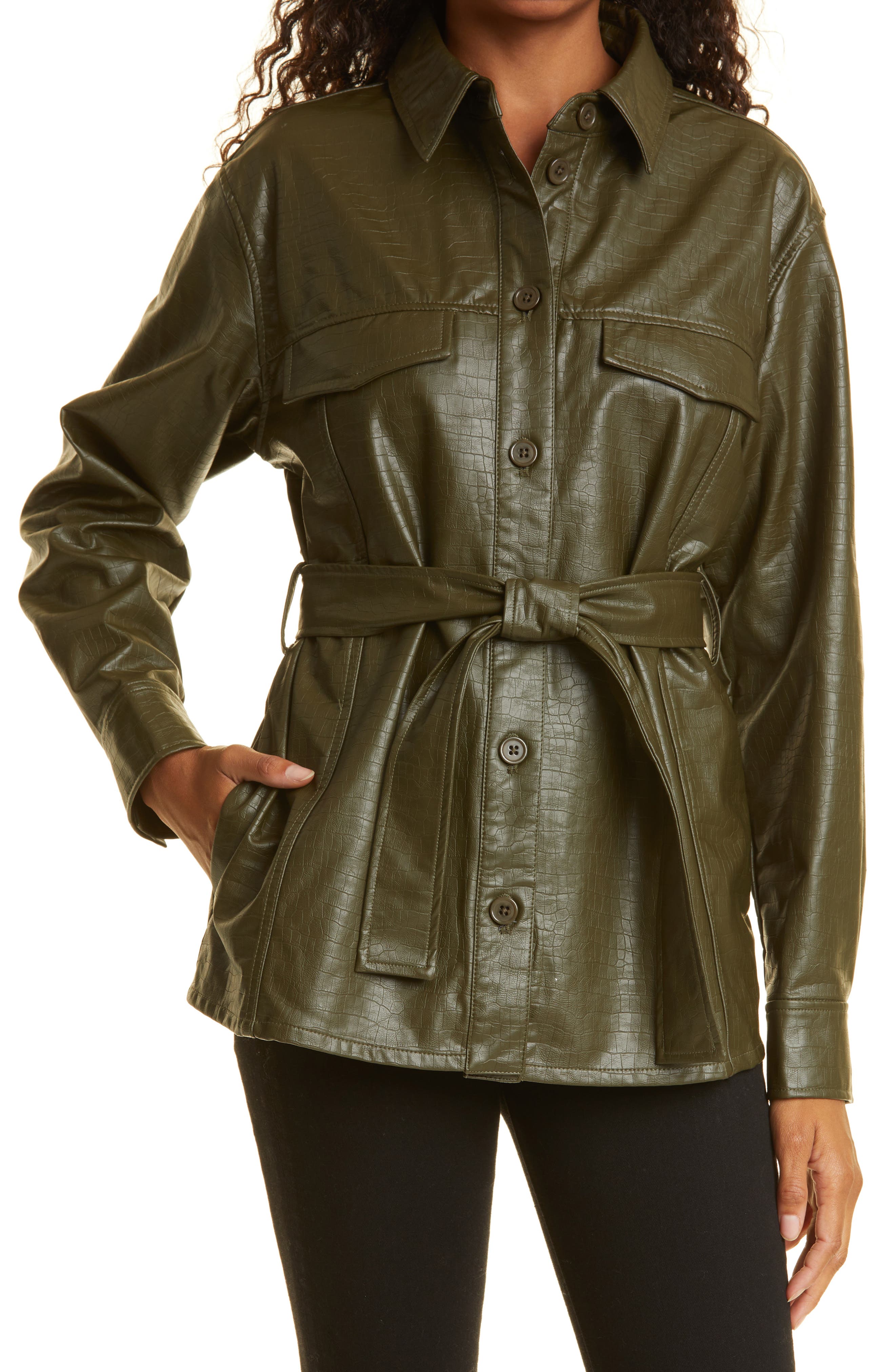 green leather shirt jacket