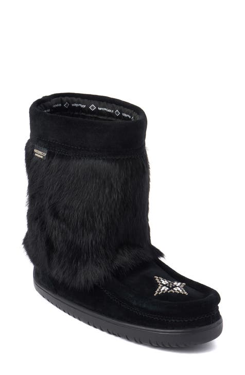 womens black duck boots with fur
