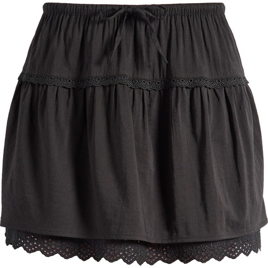 Reformation Tavia Eyelet Trim Organic Cotton Miniskirt In Black