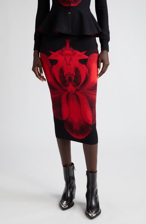 Orchid Print Pencil Skirt in 1023 Black/Red