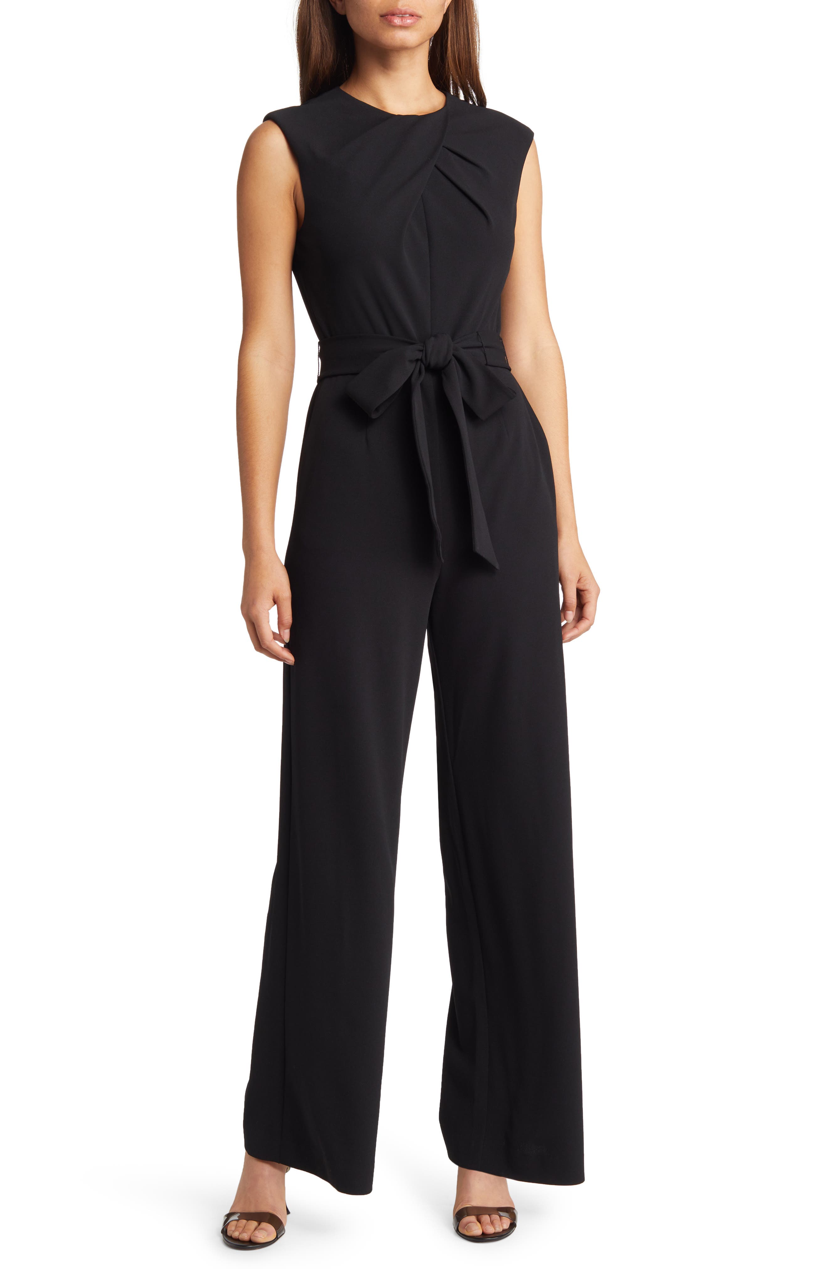 tie waist wide leg jumpsuit