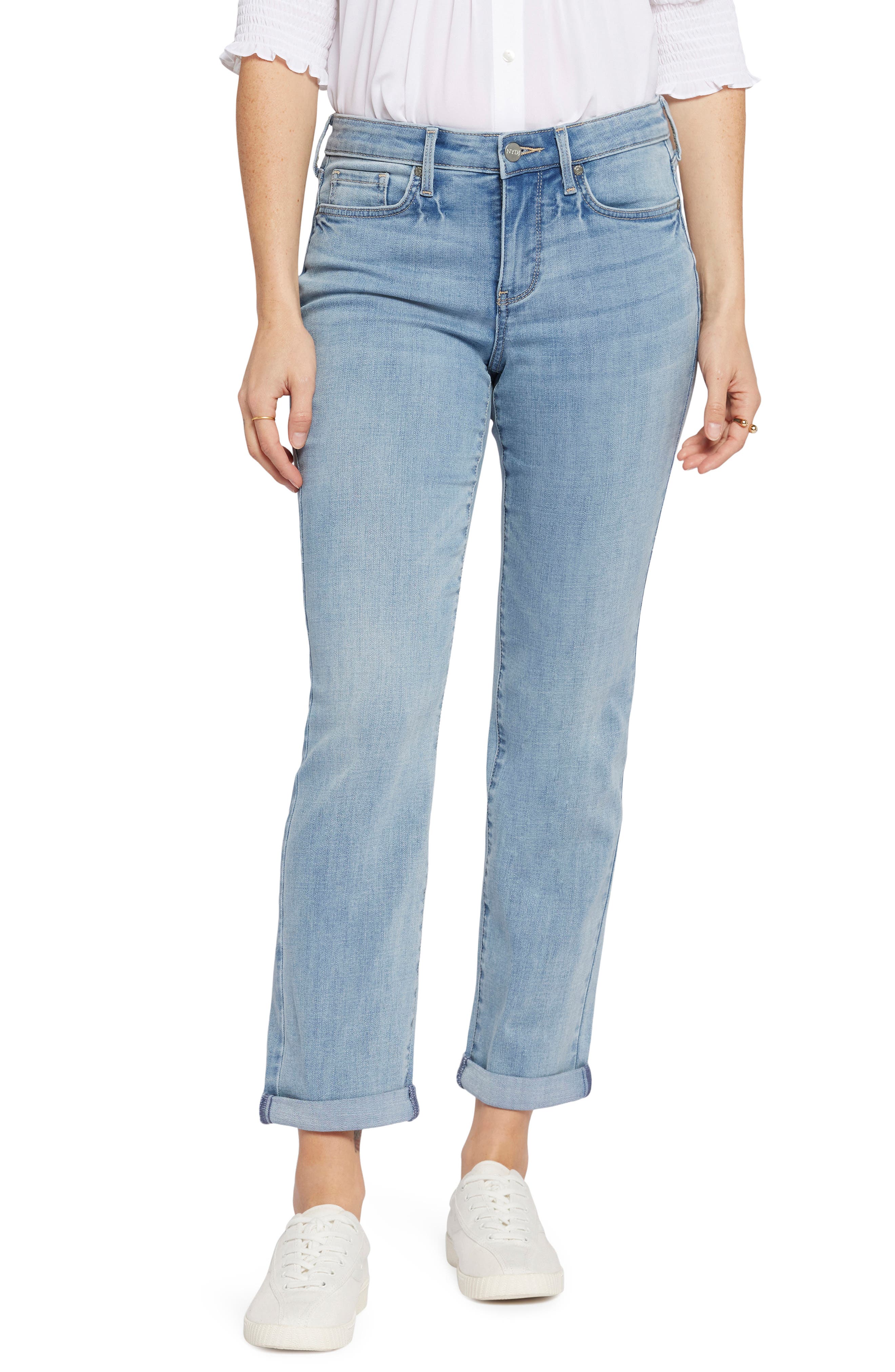 Marilyn Straight Crop Jeans In Cool Embrace® Denim With Frayed