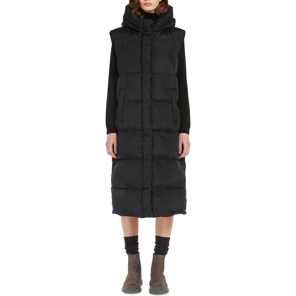 Shop Weekend Max Mara Zimino Hooded Long Quilted Down Puffer Vest In Black