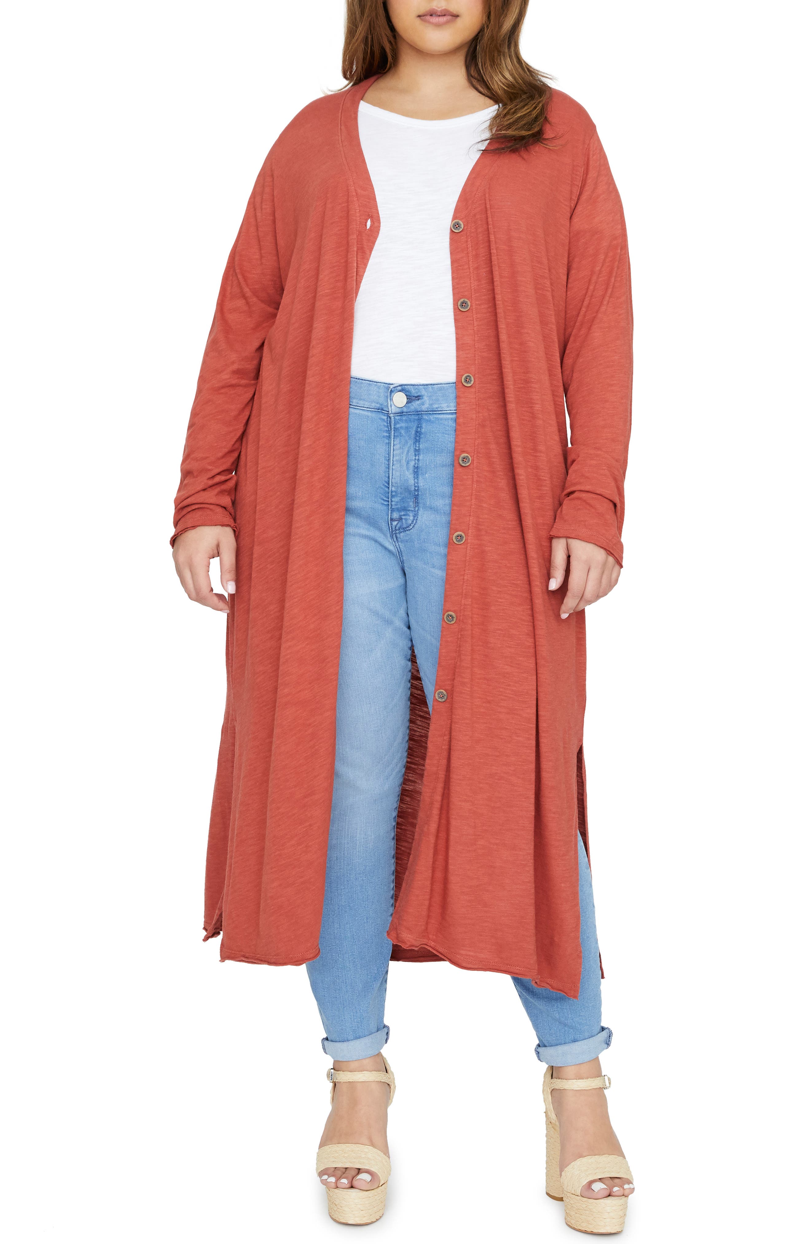 Plus Size Sanctuary Sundown Duster Cardigan, Coral
