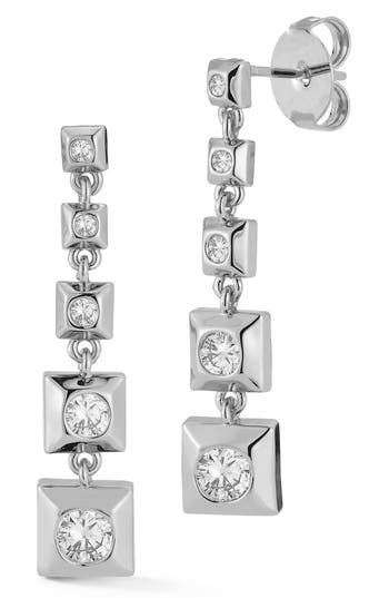 Chloe & Madison Chloe And Madison Graduated Link Cz Drop Earrings In Silver