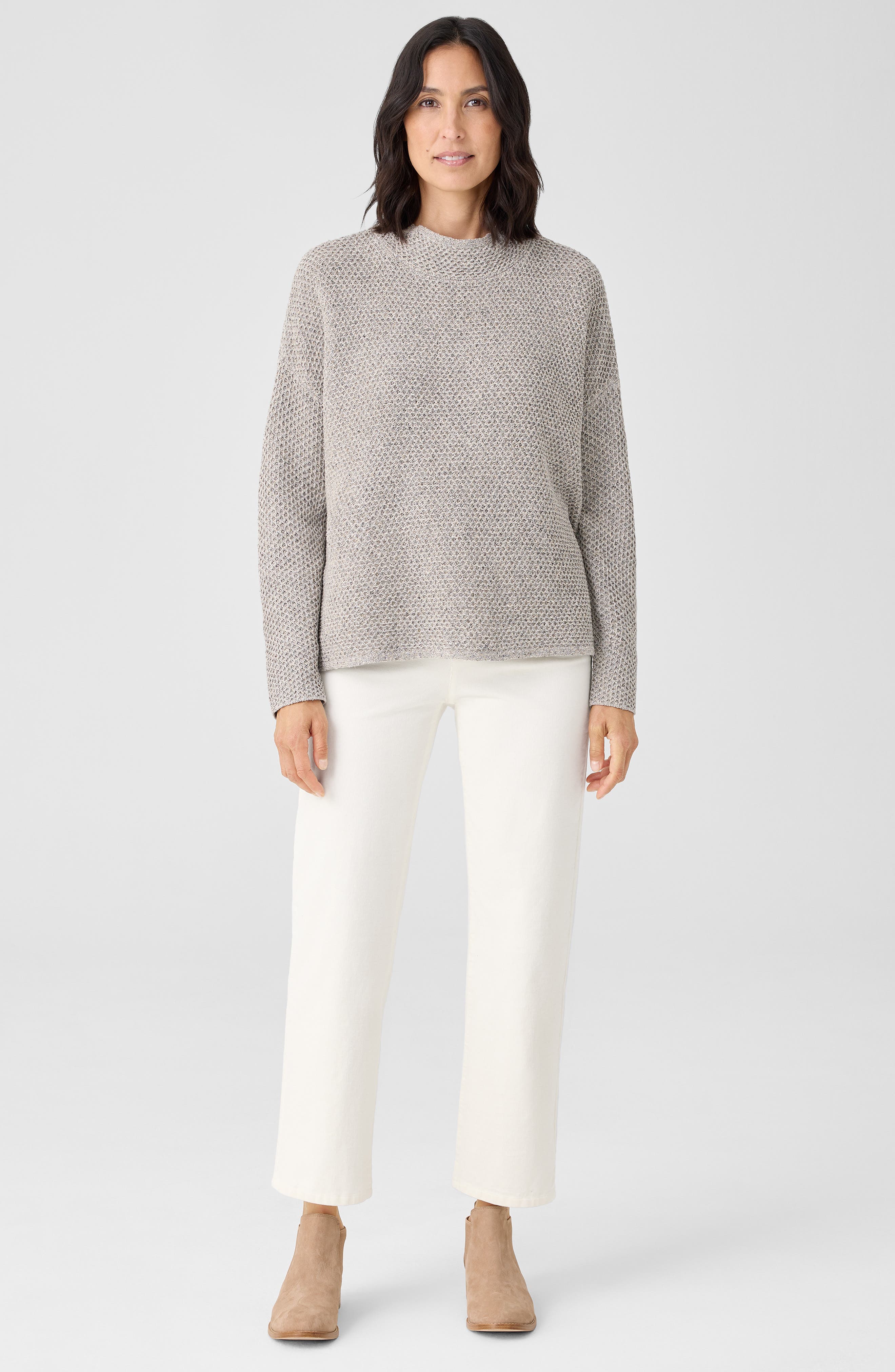 Eileen Fisher Mock Neck Silk Sweater 