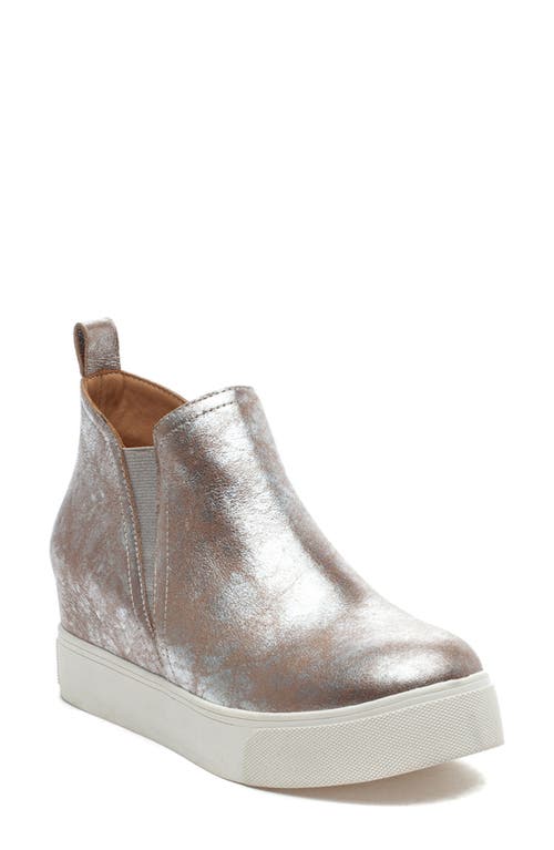 J/SLIDES NYC Silvie Hidden Wedge Sneaker in Taupe Metallic Leather