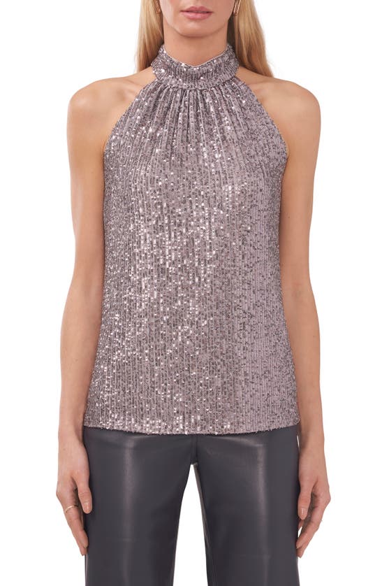 Halogen Halter Neck Sequin Top In Silver