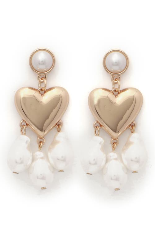 Love Bombed Imitation Pearl Drop Earrings in Gold
