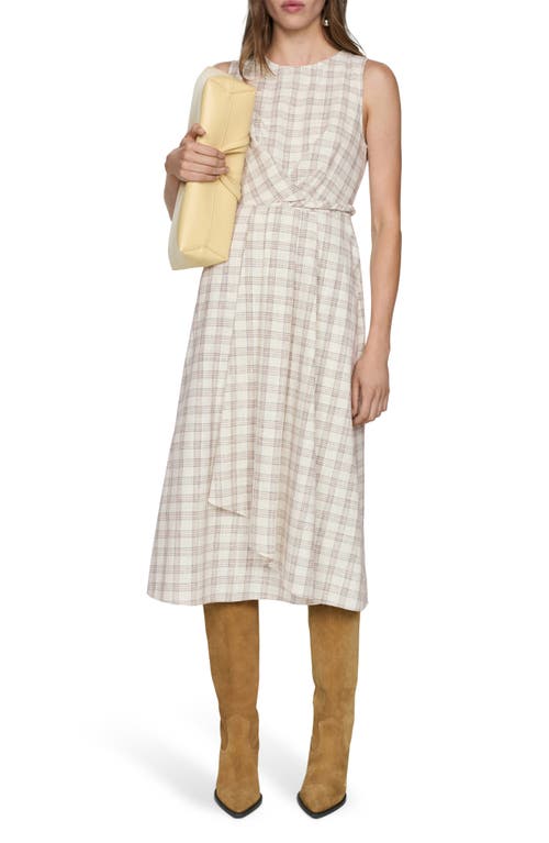 Mango Check Tie Front Midi Dress In Ecru