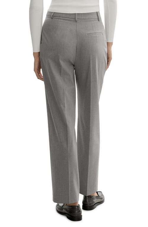 Shop Mango Pleated Straight Leg Ankle Pants In Light Heather Grey