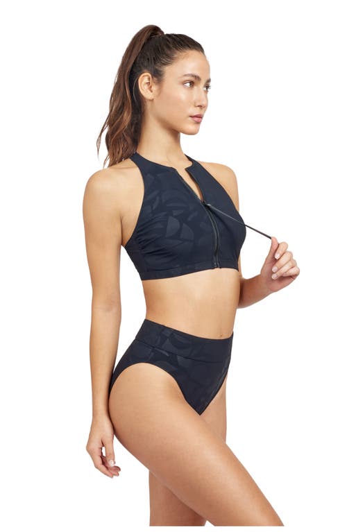 Free Sport by Gottex Geo Club High Neck Bikini Swim Top with Zipper Black at Nordstrom