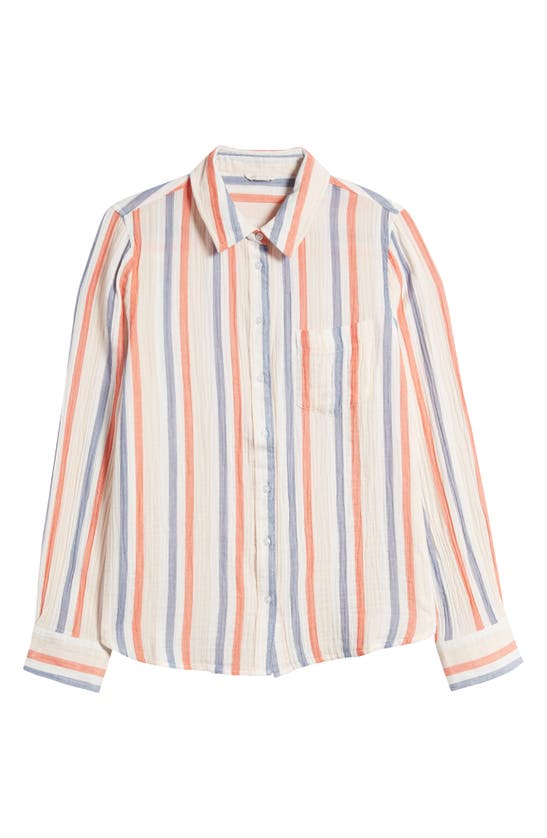 Shop Caslon Stripe Cotton Gauze Button-up Shirt In Pink Beach- Red Napa Stripe