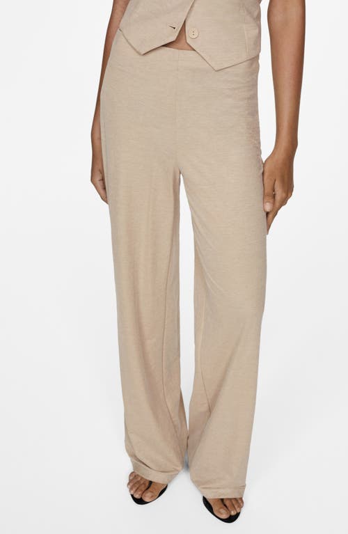 Mango Flowy Wide Leg Pants In Beige