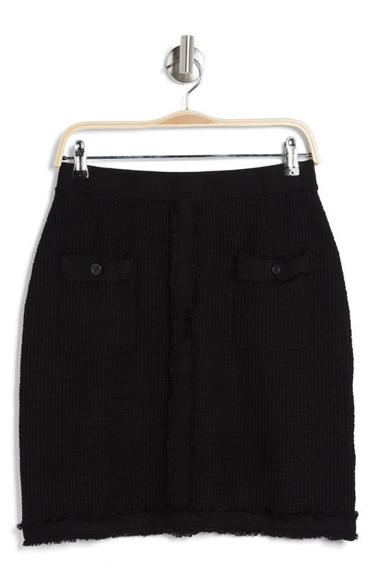 Adrianna Papell Fringe Trim Tweed Miniskirt In Black
