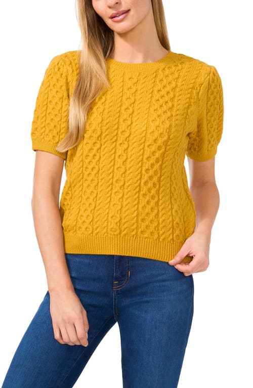 Shop Cece Cable Stitch Short Sleeve Sweater In Honey Pot