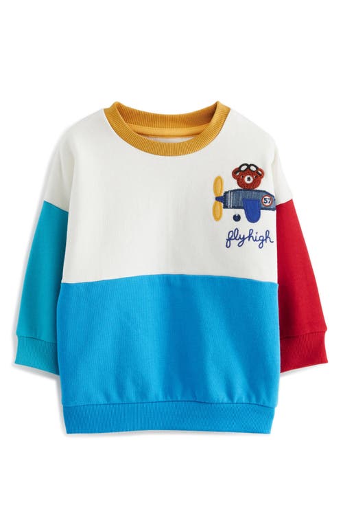 NEXT Kids' Bear Appliqué Colorblock Cotton Graphic Sweatshirt in Blue 