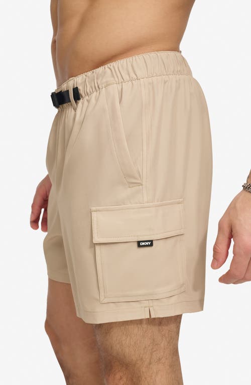 Dkny Cargo Volley Stretch Swim Trunks In Tan