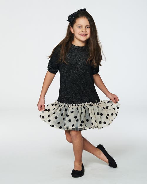 Deux Par Deux Girls' Bi-material Long Sleeve Dress With Frill Shimmering - Big Kid In Anthracite
