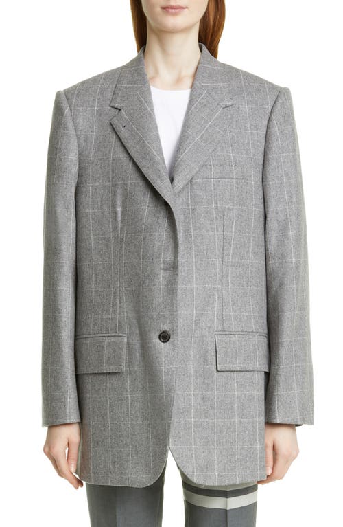 Back Stripe Windowpane Check Wool & Cashmere Flannel Blazer in Medium Grey