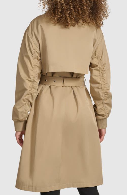 Shop Karl Lagerfeld Paris Double Breasted Gabardine Trench Coat In Khaki