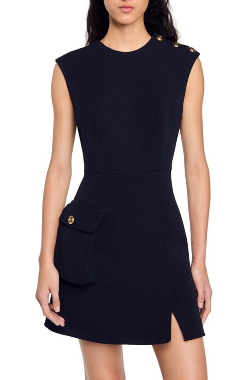 Shop Sandro Short Dress With Buttons In Navy Blue