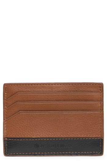 Shop Johnston & Murphy Two-tone Weekend Leather Cardholder In Tan/black